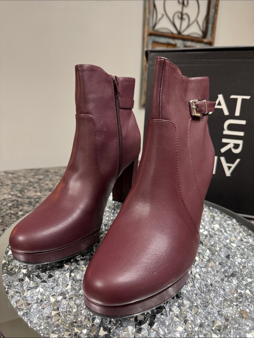 Naturalizer Braxton Burgundy Platform Ankle Boots NEW 11 - Picture 5 of 15